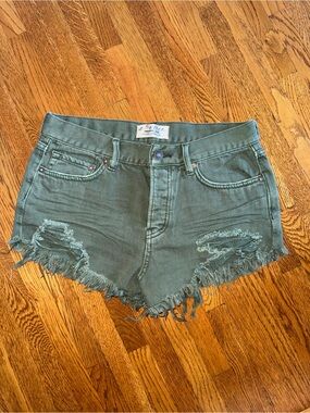 Loving Good Vibrations Cutoffs Shorts Distressed Denim Shorts - Olive Green